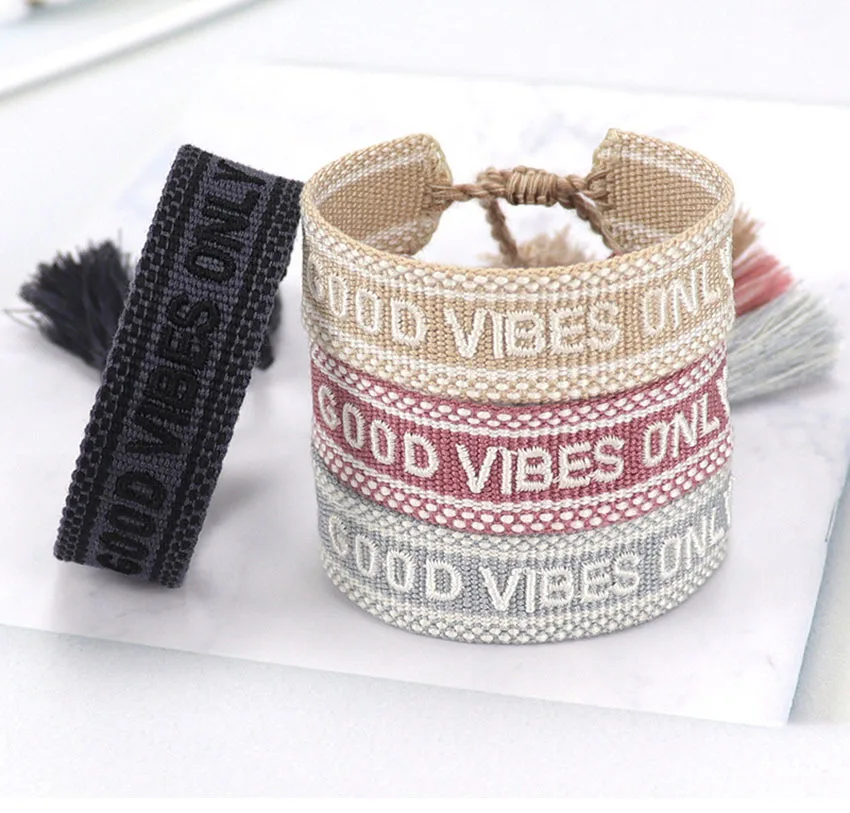 

GOOD VIBES Handmade Woven Bracelet For Men Women Adjustable Braided Woven Friendship Bracelets Jewelry Gift To Friends Couples