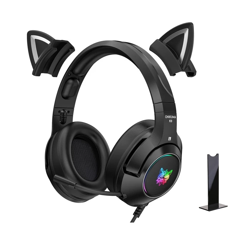 Новое поступление игровая гарнитура K9 Black Demon с кошачьими ушками и микрофоном