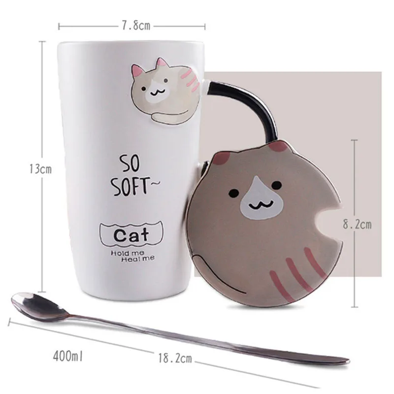 Кружка с крышкой и ложкой керамическая чашка женская Студенческая Корейская