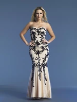 long prom gown mermaid 2018 sweetheart black lace appliques nude color floor length evening gown mother of the bride dresses
