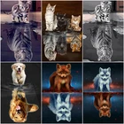 Картина из квадратных страз 5D с изображением кота Тигра, вышивка из круглых страз с изображением котов, алмазные мозаичные животные картины Стразы