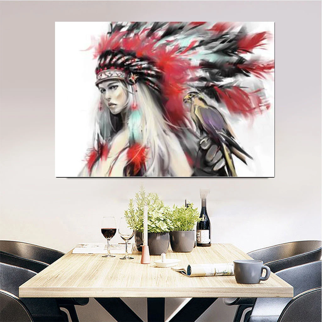 Акварель индийский девушка Картина на холсте для девочек и постер попугая принт