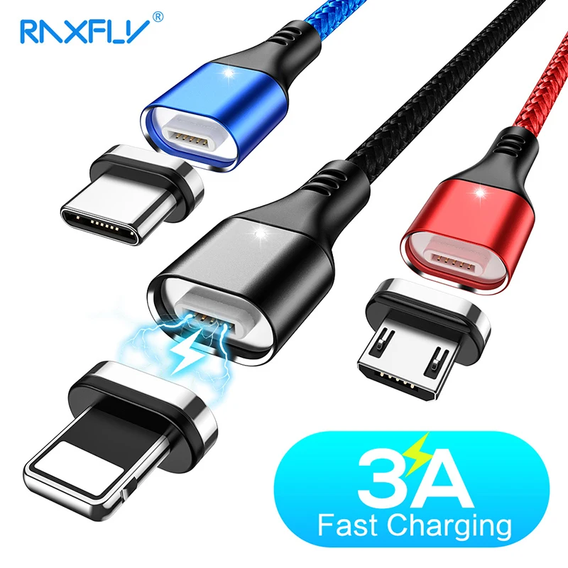 Магнитный кабель RAXFLY Micro USB Type C для iPhone быстрой зарядки 1 м 3 А магнитное зарядное