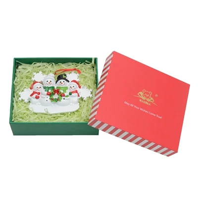 family of 4-gift box Снеговик, семья из 5 Рождественская елка из смолы, украшения для персонализированных подарков, Напишите свое имя, праздничная Вечеринка и домашний декор - Цвет: family of 4-gift box