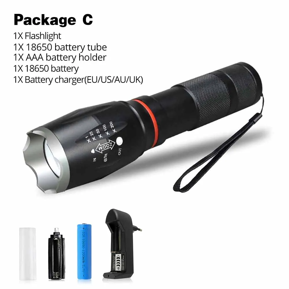 Package C Многофункциональный светодиодный фонарик Мощный T6 L2 водонепроницаемый фонарь с зумом COB дизайн фонарик хвост супер магнит дизайн кемпинг лампа - Испускаемый цвет: Package C