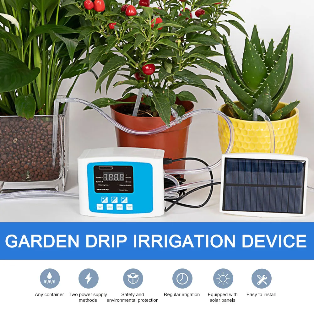 

Voice Prompts Solar Energy Garden Self-Watering Kit Drip Irrigation System 1/2 Pump Automatic Watering Device USB Charging