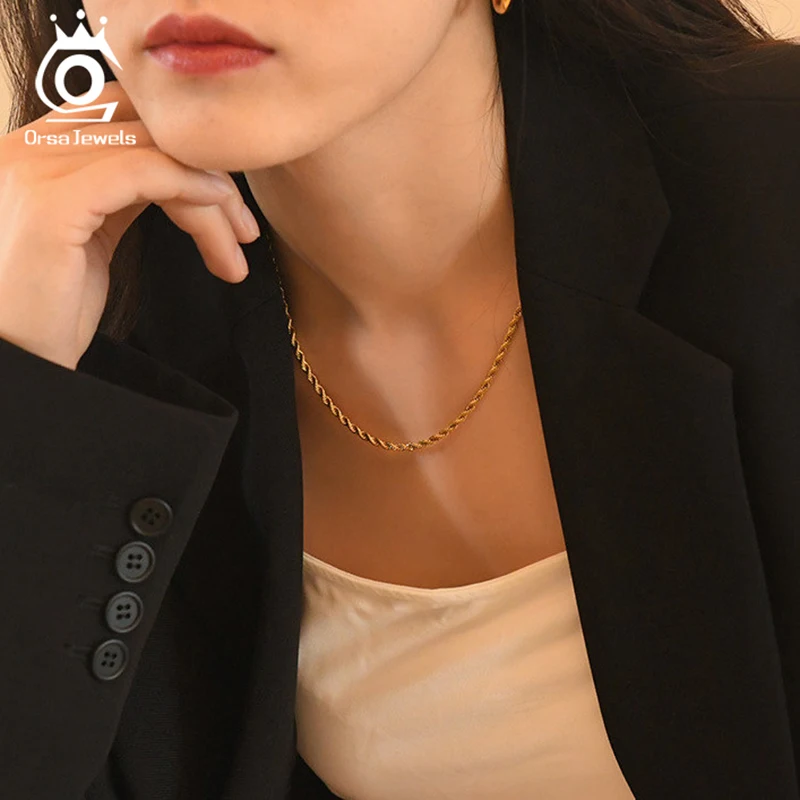 ORSA JEWELS 18K золото подлинное 925 пробы серебро 1 7 мм бриллиантовая цепочка ожерелье
