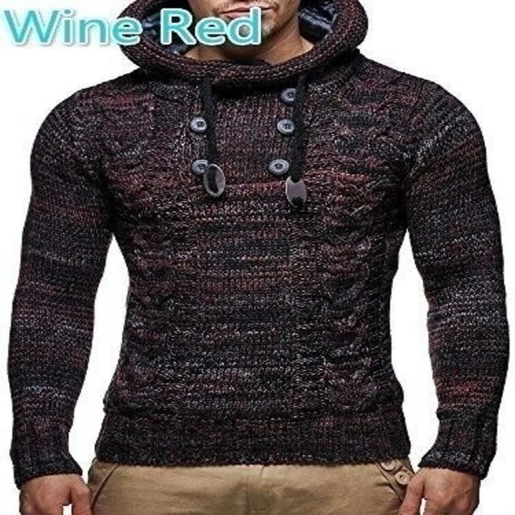 

New fashion brand Slim Men's Knit Lapel Long Sleeve Solid Color Regular Sweater Men Winter spring hooded coat