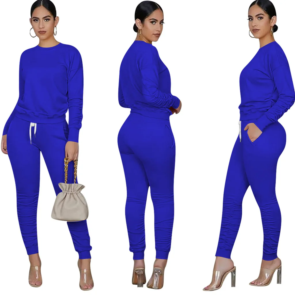 

Casual Sport Women Two Piece Set Tracksuit Long Sleeve Sweatshirt Tops Stacked Jogger Sweatpant Suit Outfit Matching Set