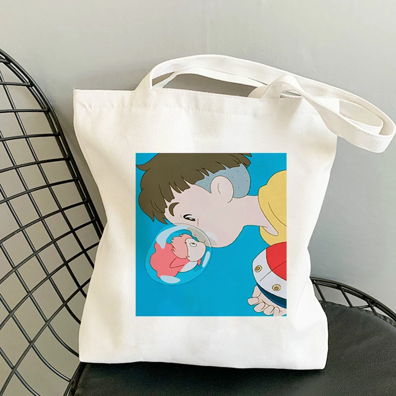 

Fabric Shopper Bag Printed Goldfish Under the Cliff Luxury Women's Designer Handbag Bags 2021 Handbags Canvas for Shopping Cloth