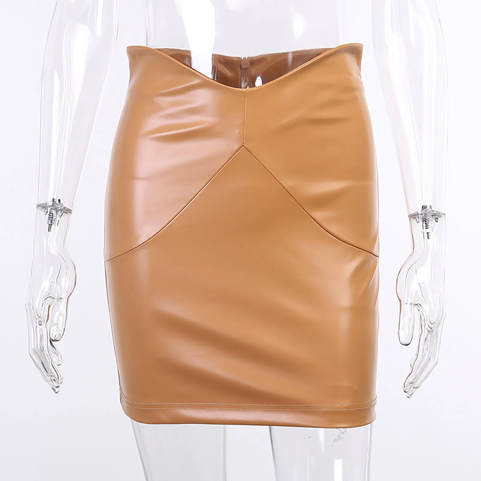 

Women's Skirt Pu Leather Pencil Bodycon High Waist Mini Short Elastic Skirt Sexy Leather Fashion All-match Splicing Solid Skirts