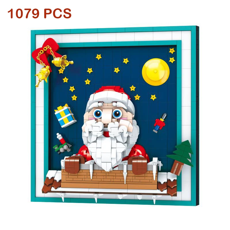 

Рождественская фоторамка с Санта-Клаусом, модель, строительные блоки, креативные идеи, кирпичи, сборные игрушки для детей, подарки, украшени...