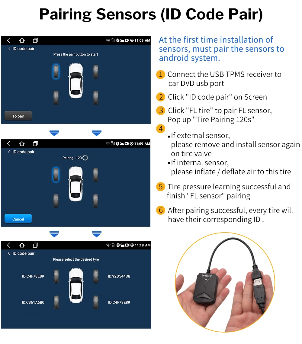 Deelife USB Android TPMS система контроля давления в шинах Дисплей Сигнализация 4 датчика для Автомобильный dvd-плеер Android мультимедийный плеер