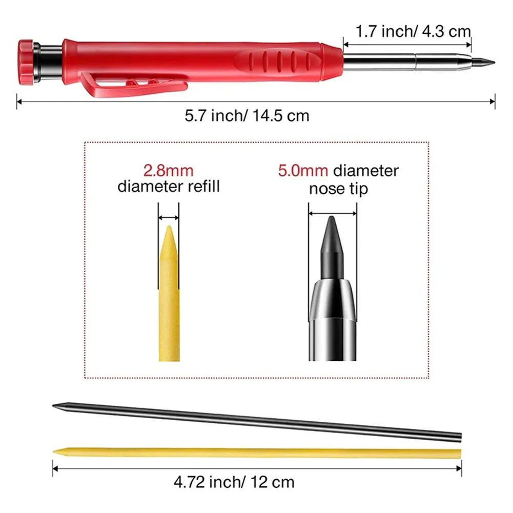 Solid Carpenter Pencil Set With 7 Refill Leads Built-in Sharpener Deep Hole Mechanical Marker Marking Tool | Инструменты