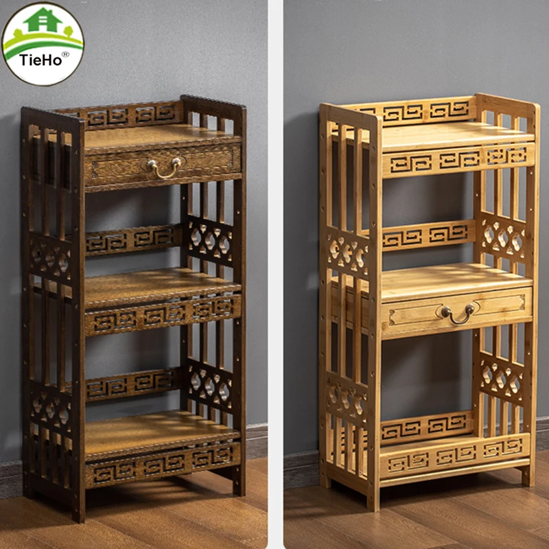 tieho kitchen shelf retro teapots shelf rack new chinese tea set rack tea storage cabinet bamboo floor kitchen storage shelf free global shipping