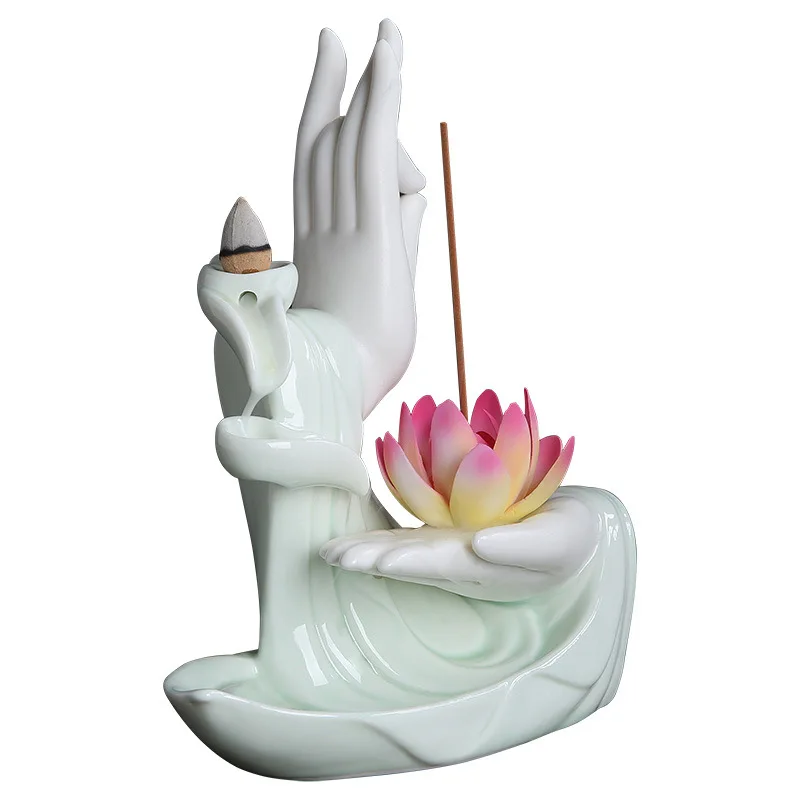 

Celadon Backflow Incense Burner Zen Buddha's-Hand Lotus Sandalwood Stove Home Indoor Incense Burner Creative Incense Decoration