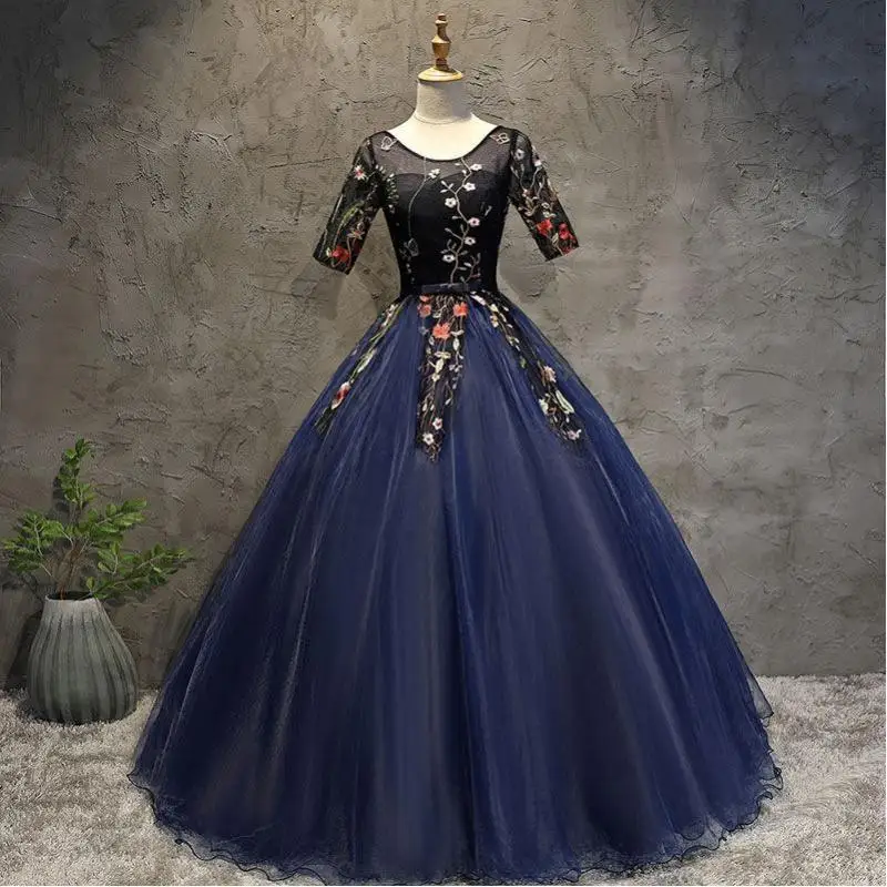 Элегантные винтажные Бальные платья с круглым вырезом темно-синие коротким