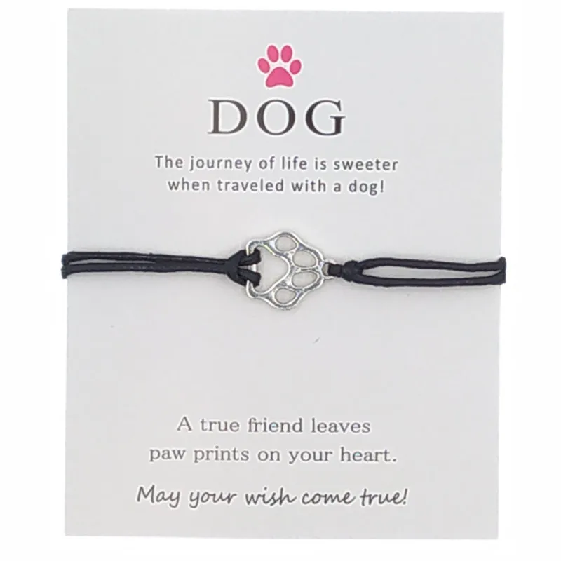 Новые серебряные браслеты-валентинка с принтом лап для собак женщин девочек