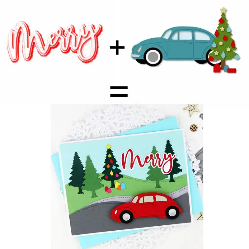 

Merry Words Letter Christmas Car Tree Gift Frame Metal Cutting Dies DIY Collocation Decorate Card Paper Hot New Stencils Die Cut