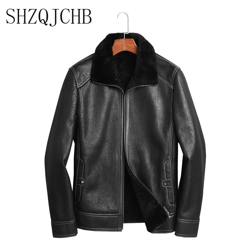 

Real Coat Fur Men Winter Genuine Leather Jacket Sheepskin Coat 100% Wool Lining Real Leather Jackets 71E26A KJ2419