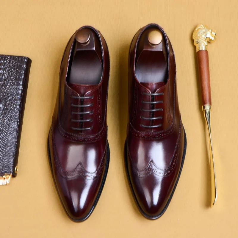 

Genuine Leather Brogue Carved Dress Oxfords Shoes Fashion Vintage Retro Party Formal Business Social Wedding Shoes for Men A76