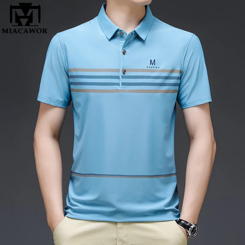 

Новые повседневные рубашки-поло, мужские летние футболки с коротким рукавом, Мужские приталенные рубашки-поло, топы мужская футболка одежд...
