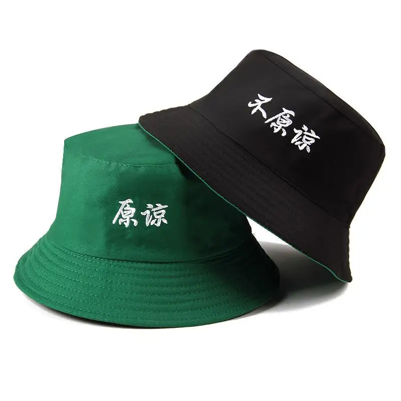 Панама Двусторонняя однотонная с вышитыми буквами в стиле хип-хоп |