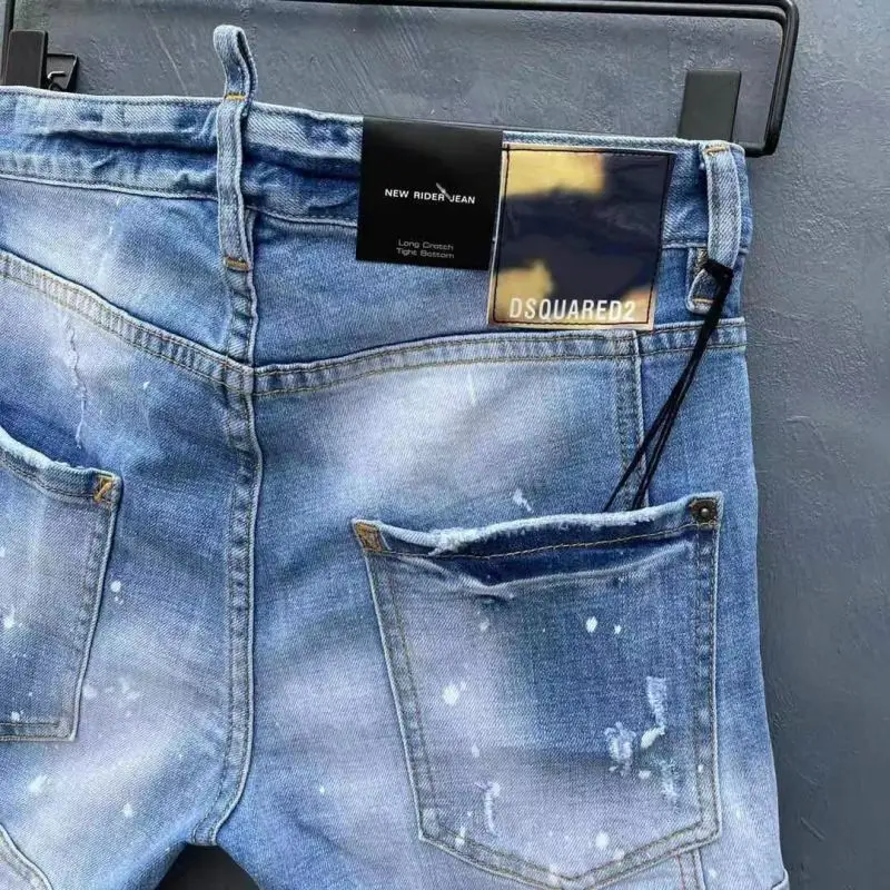 DSQUARED2 мужские короткие джинсы с рисунком прямые скинни синие рваные летние DT138 |