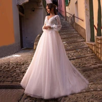 civil princess wedding dress for woman elegant formal bridal party gowns with lace puff sleeves v neck button back 2021 stylish