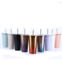 500750ml stainless steel water bottle with metal straw cup double insulation drinkware coffee drinking cup christmas gifts1pc