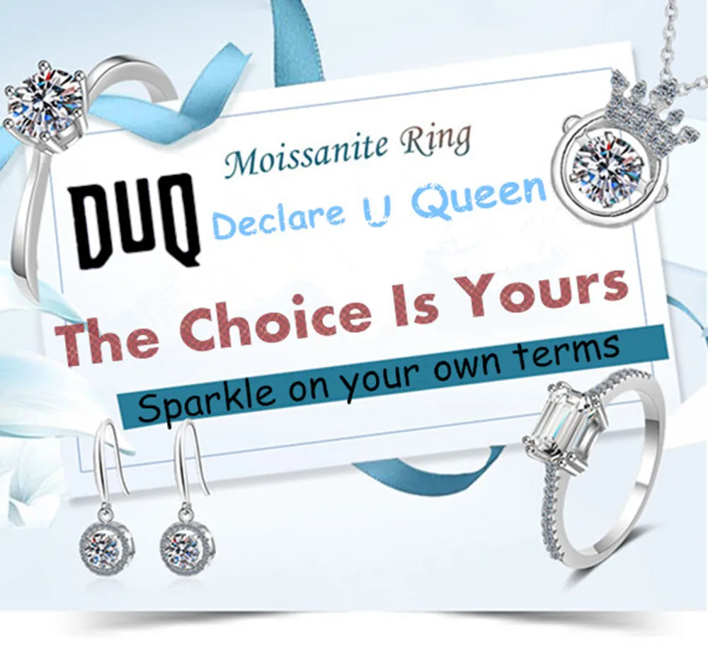 

DUQ S925 Silver Ring for Women 1-2ct White D color Genuine Moissanite Diamond adjustable Open Ring Amazing Wedding Gift Freeship