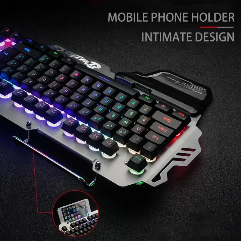 PK-900 игровая клавиатура RGB смешанный цвет подсветка 7pin Компьютерные клавиатуры с держателем подставки для мобильного телефона для ПК ноутбука рабочего стола