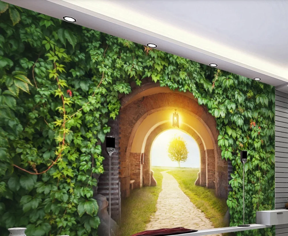Пользовательские Настенные обои 3D трехмерные деревья облицованная тропа арки