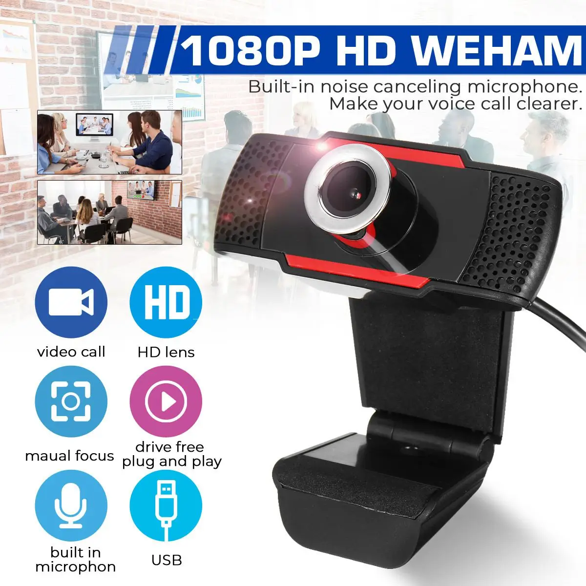 

Веб-камера LEORY USB 2,0 Full HD, 1920x108 0p, запись видео, веб-камера с микрофоном для ПК, компьютера, ноутбука