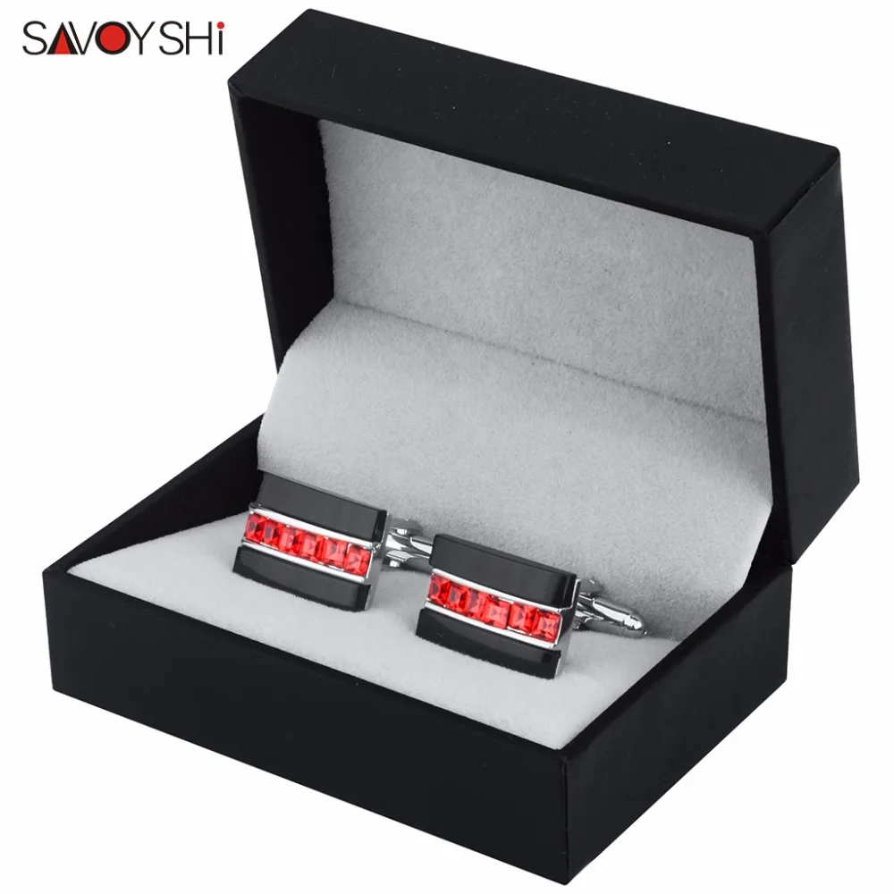 Cufflinks with box A SAVOYSHI модная черная оникс красная кристальная рубашка Запонки мужские подарочные фирменные запонки высококачественные запонки ссылка abotoaduras - Окраска металла: Cufflinks with box A