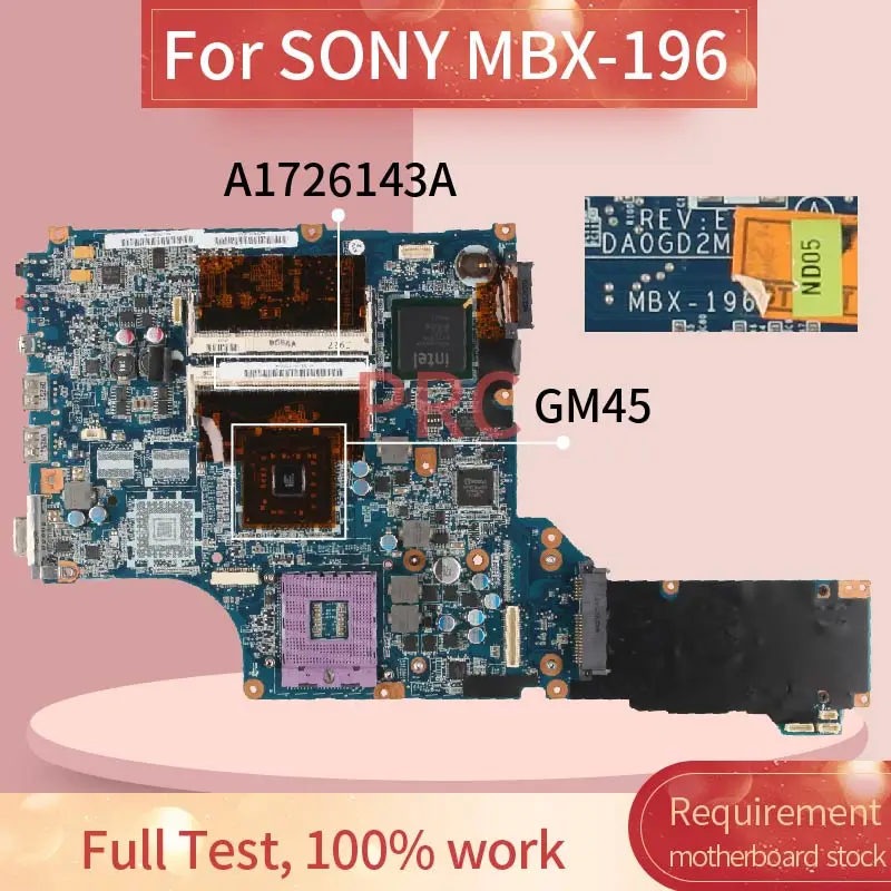 A1726143A для SONY MBX-196 Материнская плата ноутбука DA0GD2MB8D0 GM45 DDR2 материнская | Компьютеры
