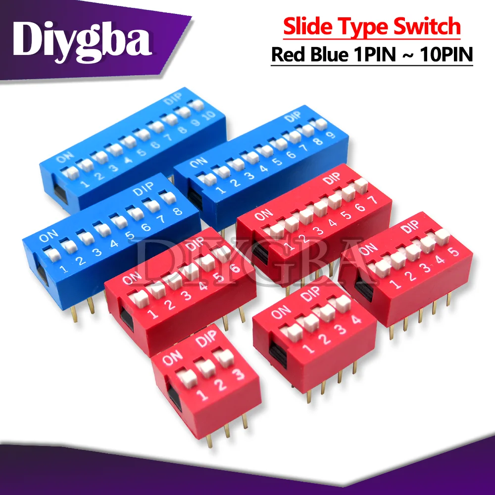 10PCS Slide Type Switch 1 2 3 4 5 6 7 8 9 10 PIN 2.54mm Position Way DIP Red Blue Pitch Toggle Switch  Snap Switch Dial Switch