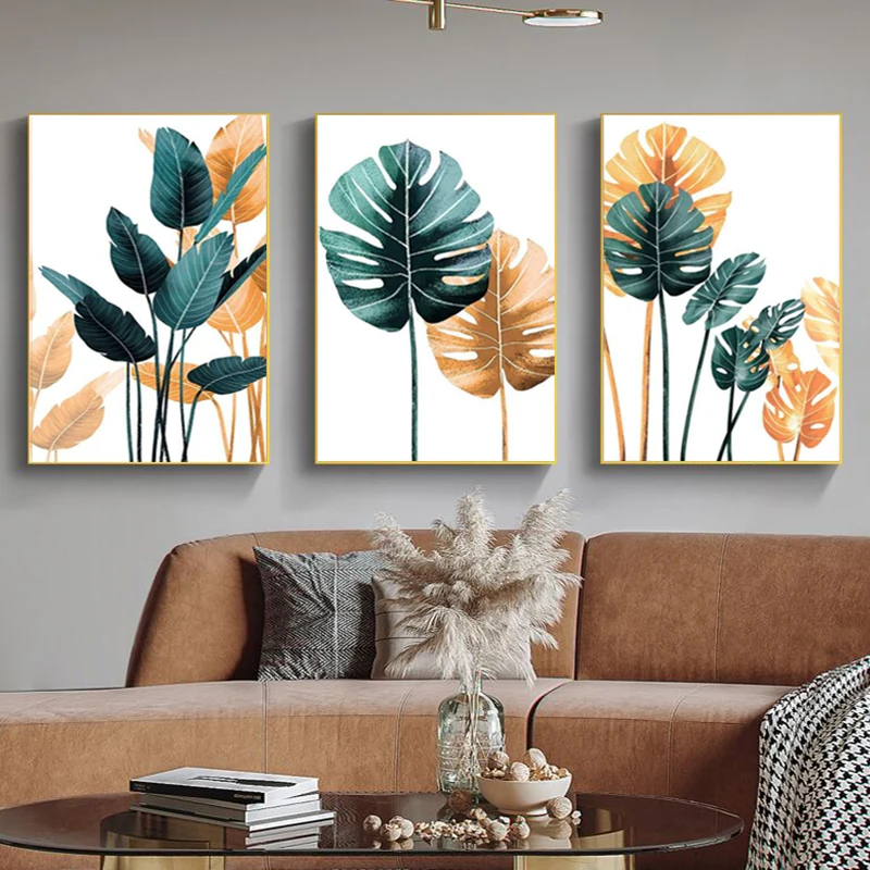 Современная Картина на холсте с листьями тропической пальмы Постер в
