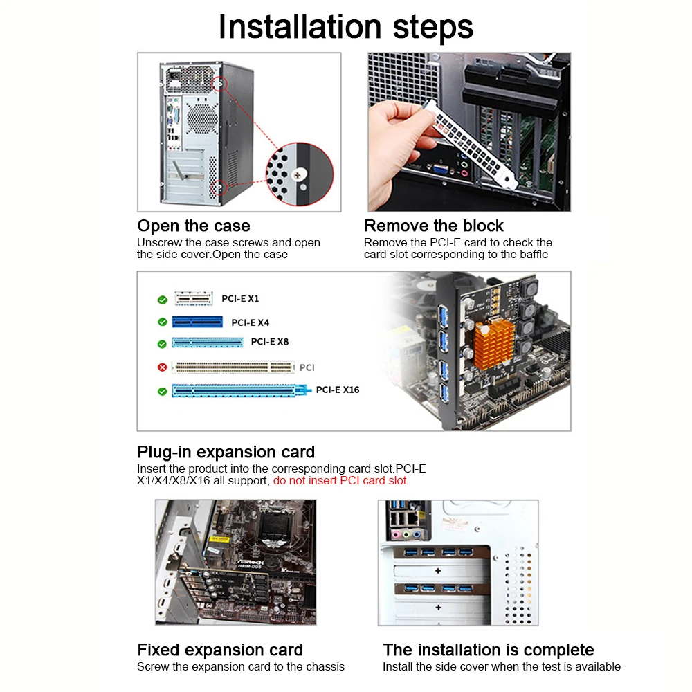 

USB 3.0 PCI-E Expansion Card 7 Ports USB 3.0 Hub Adapter External Controller PCI Express Extender Adapter Card for Desktop