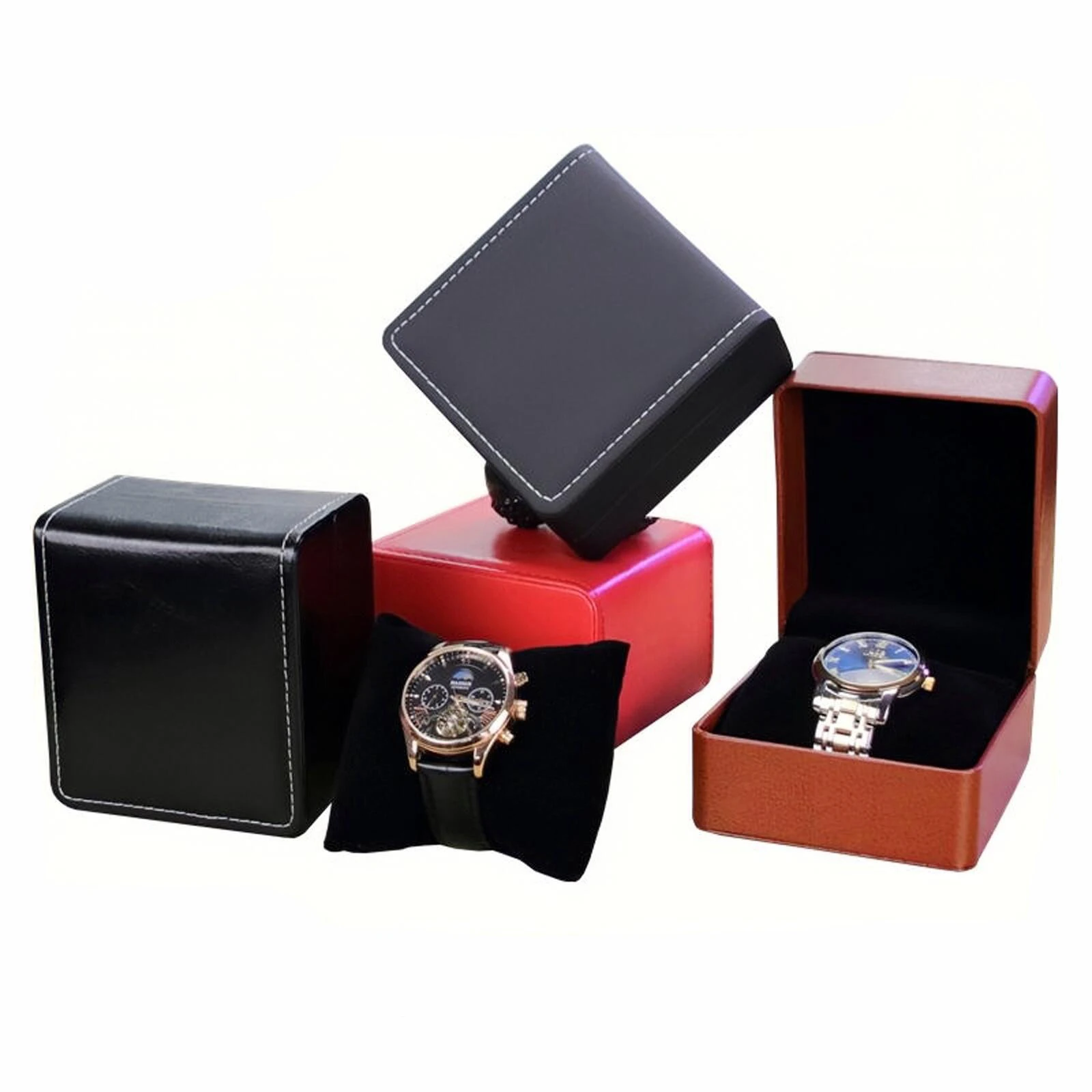 Luxury Pu Leather Watch Box Case Holder Organizer Display Box Black Bracelet Jewelry Boxes Storage For Woman Man Best Gift best for gift blank grade square brown wood glossy luxury gift watch boxes display for storage box watches alibaba factory