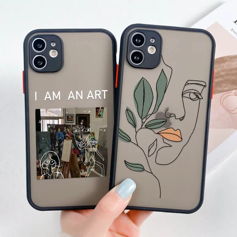 

Art Line Painting Case For OPPO A9 2020 Case On OPPO A52 A8 A94 A72 A74 A5 Reno 5Z 3 Camera Lens Protection Cover Portrait Funda