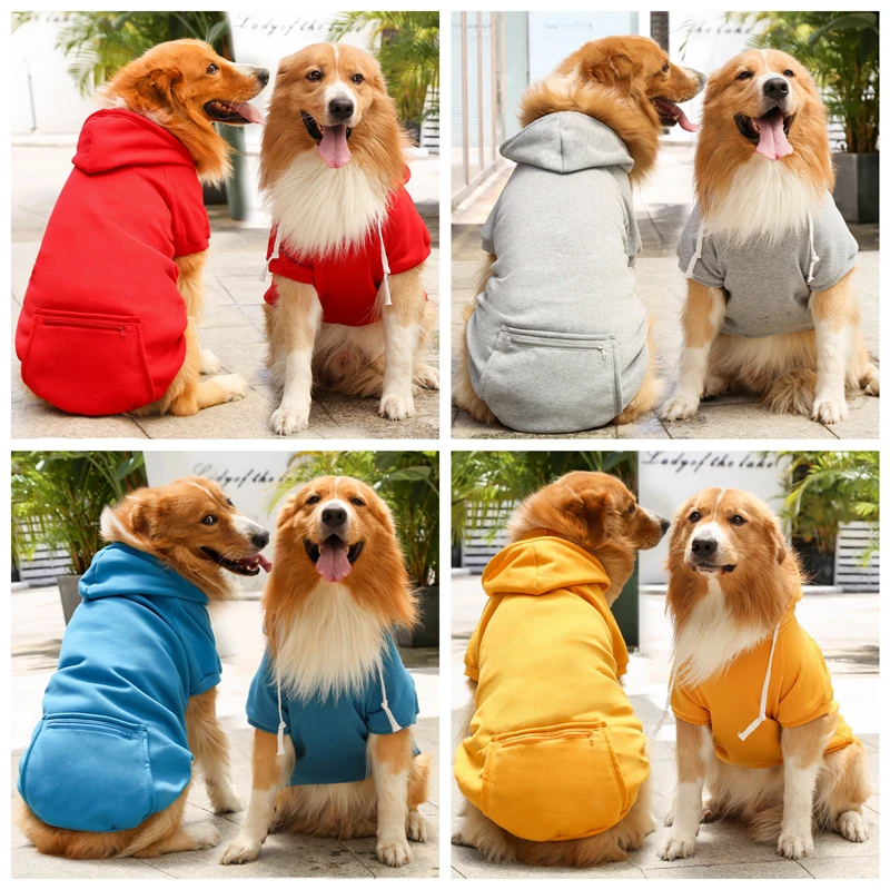 

New Winter Casual Dog Hoodies Sweatshirts with Pocket Warm Fashion Dog Coat Plus Size Solid Cat Pet Clothes For Small Dogs M-5XL
