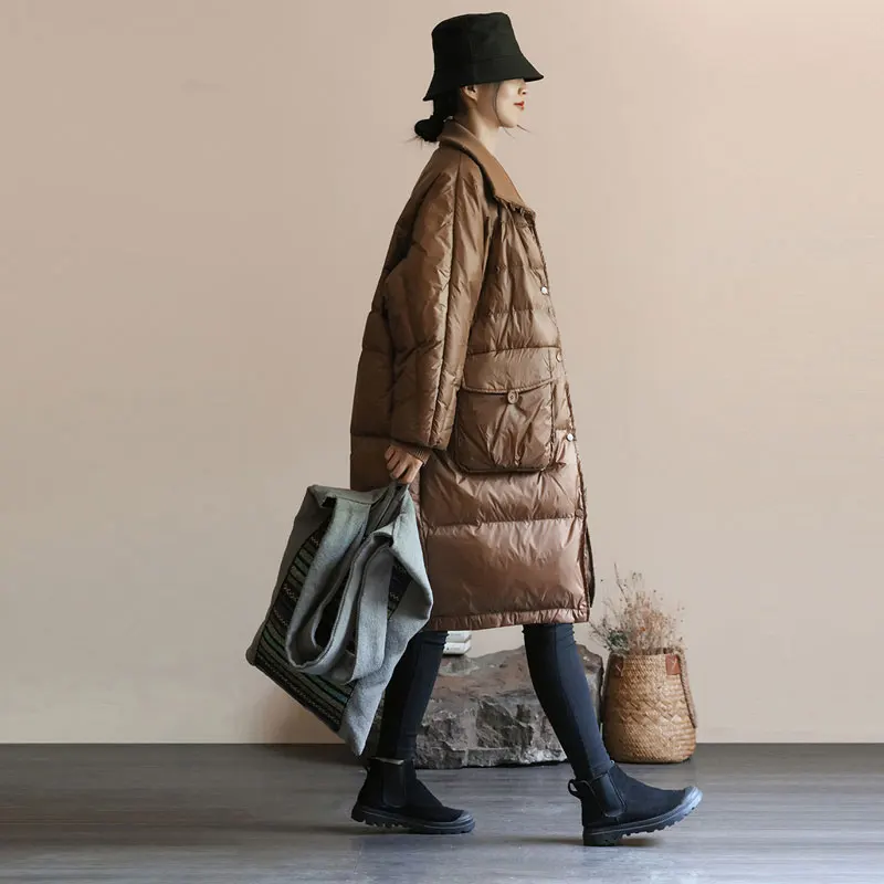 

Женские зимние парки Ailegogo, толстое теплое длинное пальто на белом утином пуху, повседневная женская верхняя одежда на молнии с большими кар...