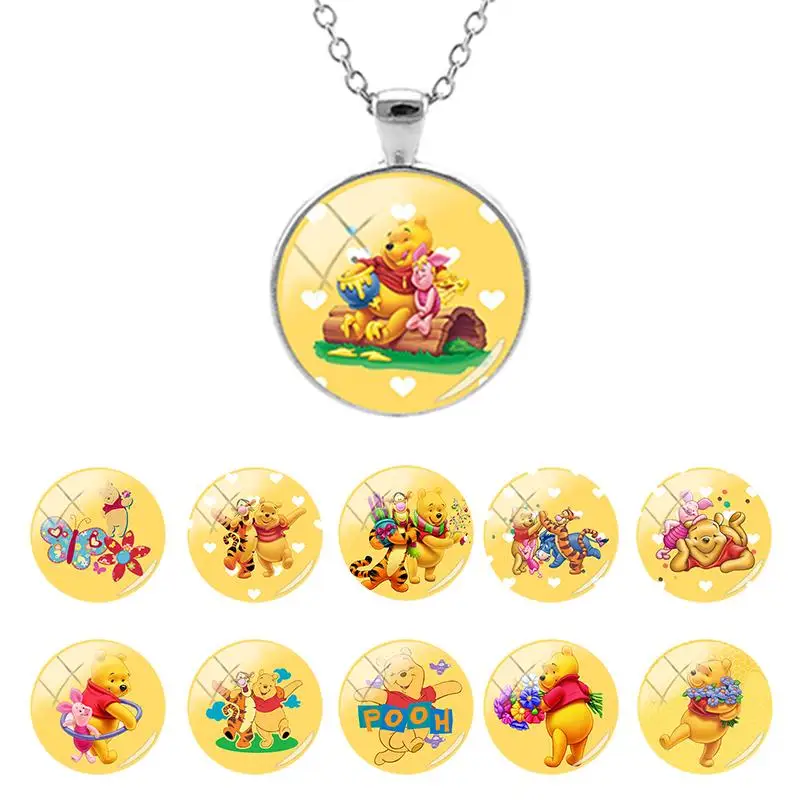 

Disney Winnie The Pooh Cute Cartoon Picture 25mm Flat Bottom Glass Dome Pendant Necklace for Girls Cabochon Jewelry Gifts WN177