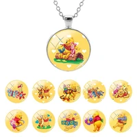 disney winnie the pooh cute cartoon picture 25mm flat bottom glass dome pendant necklace for girls cabochon jewelry gifts wn177