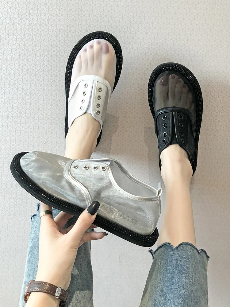 

Сетчатая дышащая обувь на плоской подошве, удобная, с закрытым носком, женская обувь, лидер продаж, модная повседневная обувь для лета.