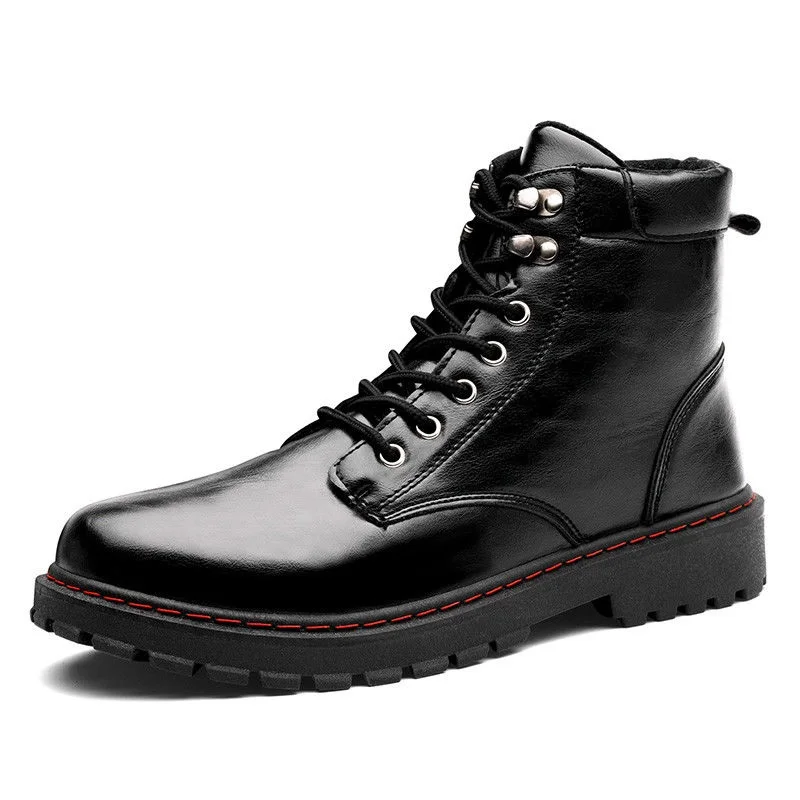 

Brand Winter Men's Casual Martin Boots Plus Velvet Genuine Leather Mens Boots Korean Casual High Top Mens Flat Ankle Boots