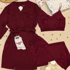 Пижамный комплект, Женская однотонная атласная пижама для сна, женская пижама для женщин, брюки, Повседневная Домашняя одежда, женская пижама