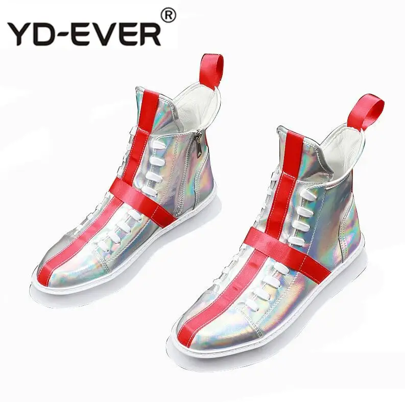 New luxury Summer Men's dazzling silver cross flats high tops Shoes Man punk platform Loafers board shoes zapatos hombre | Обувь