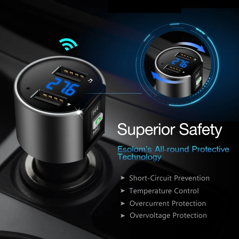 C26S двойной USB Автомобильное зарядное устройство FM передатчик Aux Bluetooth модулятор